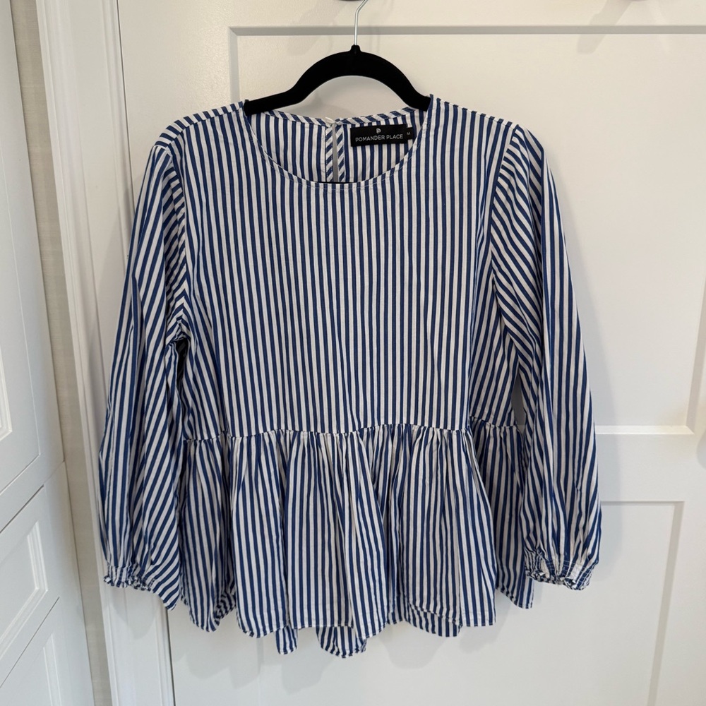 Pomander Place Blue and White Striped Oversized Blouse